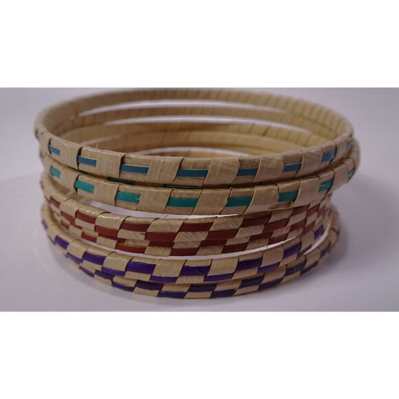 Anthropologie Women's Aztec Paper Woven Stacked Bangle bracelet Set NWOT 38 - Picture 1 of 6
